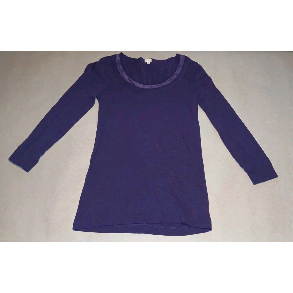 J. Crew Womens 100%Cotton Purple Top Sz Small Long-Sleeve Silky Scoop Neckline